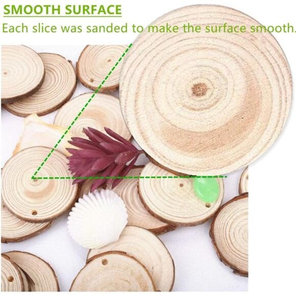 Natural Wood Slices TICIOSH 50 Pcs 2.4-2.8 inches Craft Unfinished Wood kit - Picture 6 of 7